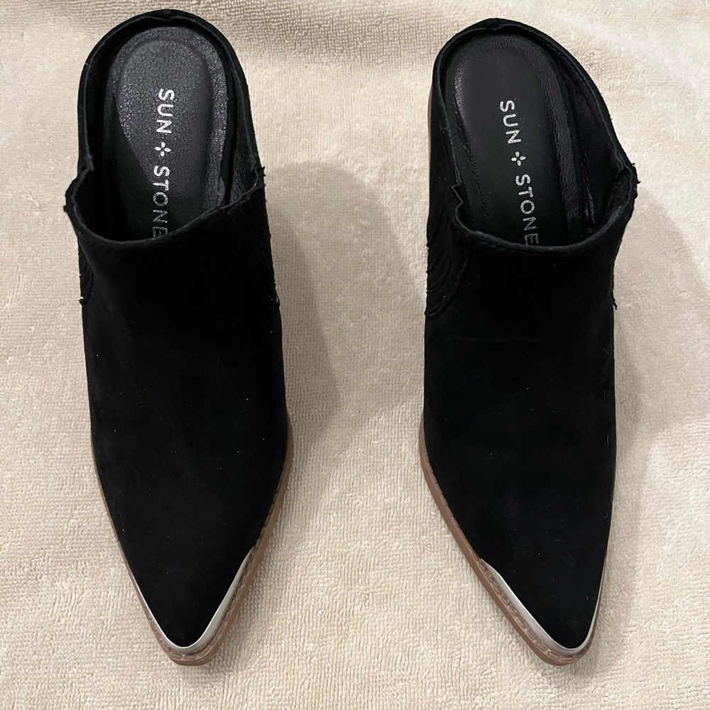 Sun + Stone Faux Suede Black Mules